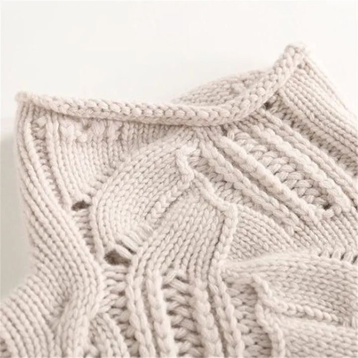 Klaihre Women's High Neck Sweater – Knitted Pullover with Cable Pattern and Relaxed Fit