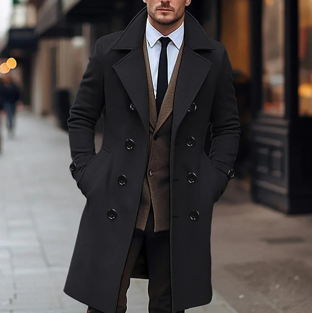 Edward Trench Coat Uomo in Lana – Cappotto Doppiopetto Elegante Slim Fit Stile Classico
