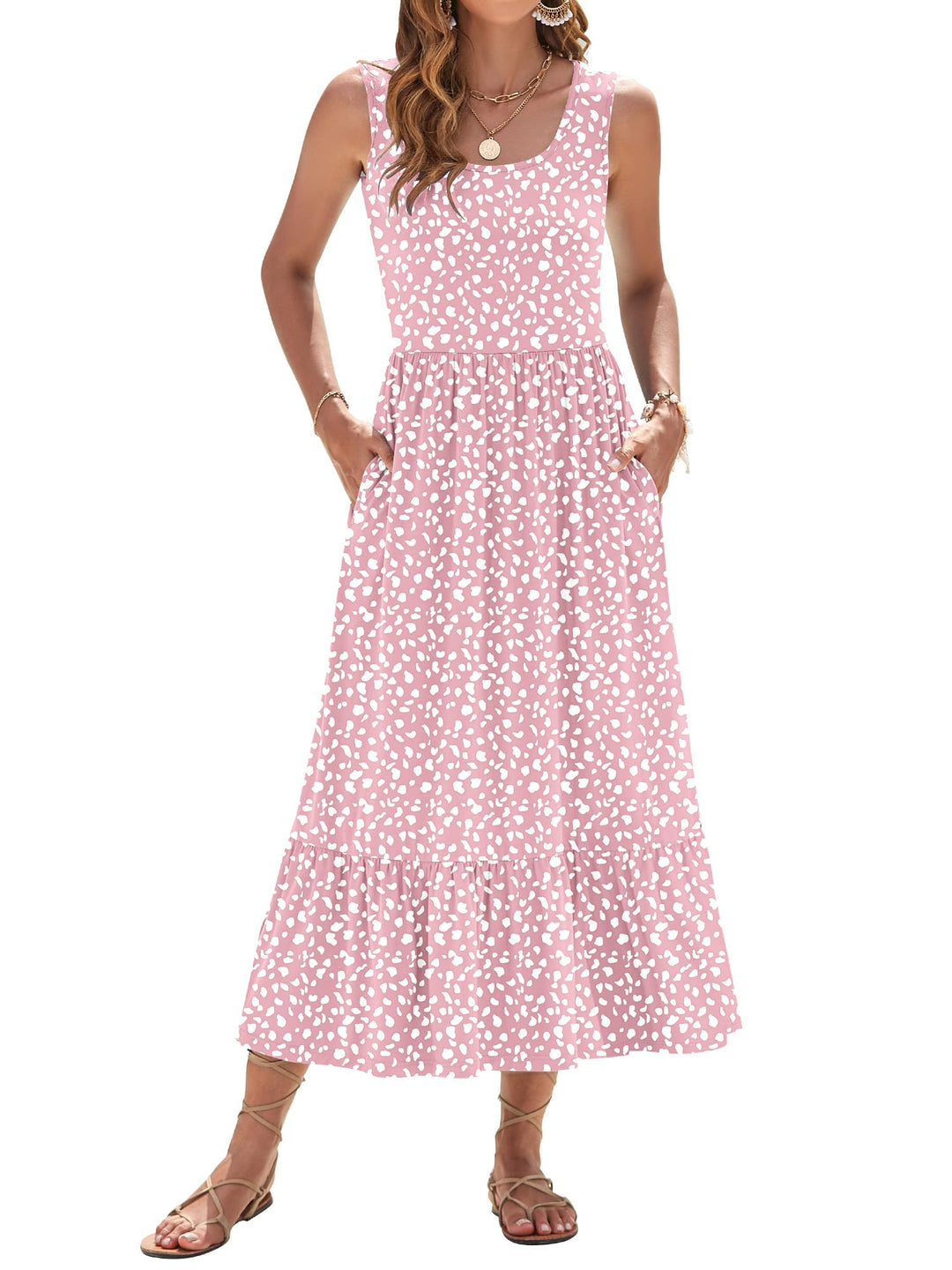Elisa Robe Maxi Femme – Sans Manches, Col Rond & Taille Empire Florale d'Été