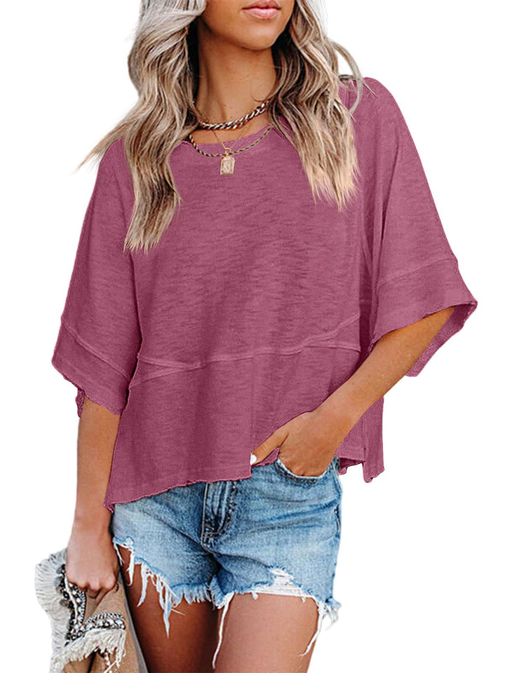 Quenny Top Donna – T-shirt oversize, rękawy nietoperz i casualowa bluzka z okrągłym dekoltem