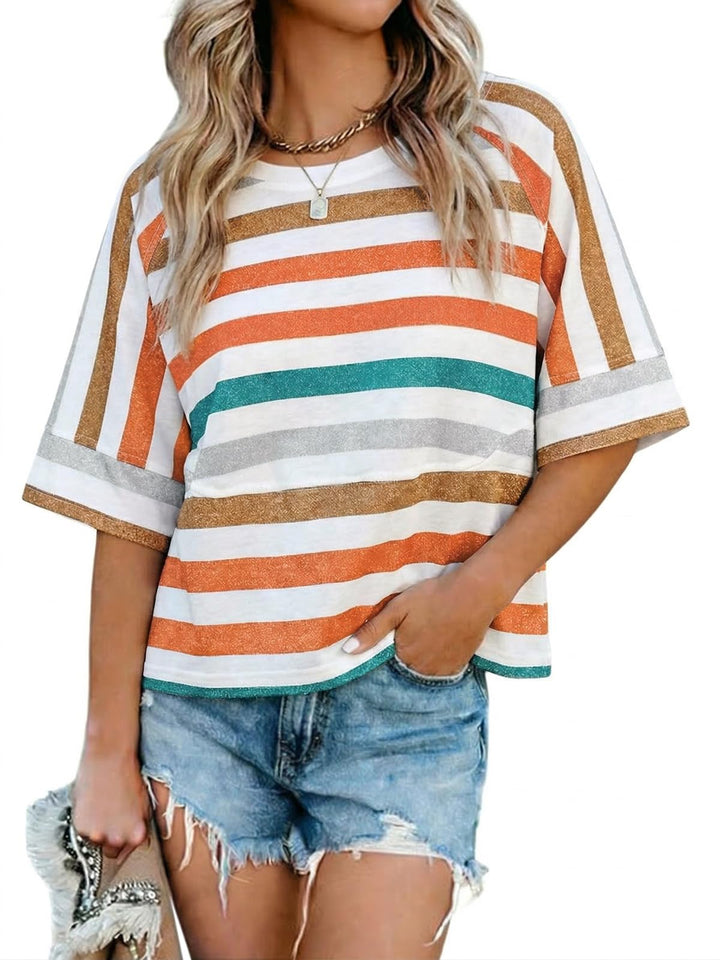 Quenny Top Donna – T-shirt oversize, rękawy nietoperz i casualowa bluzka z okrągłym dekoltem