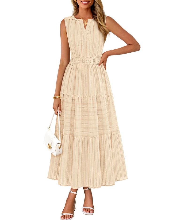 Rochie maxi Camille pentru femei – bumbac jacquard, decolteu în V și croială A-line boho cu buzunare