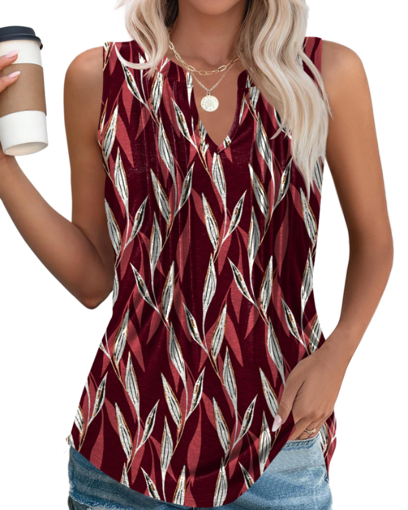 Willow Top Donna – V Λαιμόκοψη, Αμάνικο & Πλισέ Casual Μπλούζα