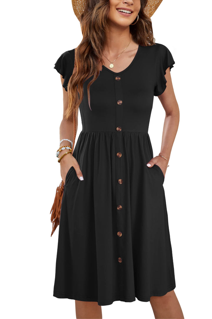 Tarianne Vestito Midi Donna – Scollo a V, Maniche Volant & Vita Elasticizzata con Tasche
