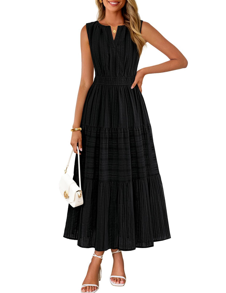 Rochie maxi Camille pentru femei – bumbac jacquard, decolteu în V și croială A-line boho cu buzunare