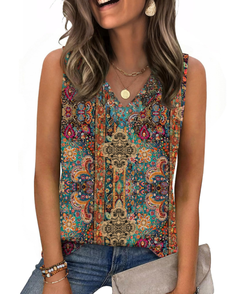 Trina Top Donna – Débardeur Col V, Coupe Ample & Blouse Casual Élégante d'Été