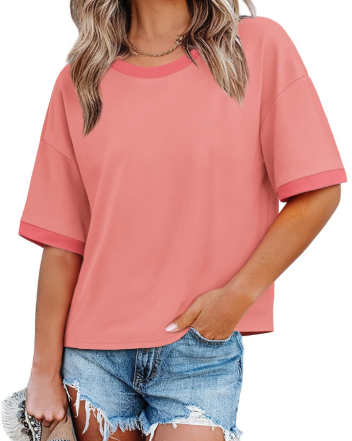 Ilara Damen-T-Shirt – Oversize Color Block, Rundhalsausschnitt & lässiger Loose Fit Top