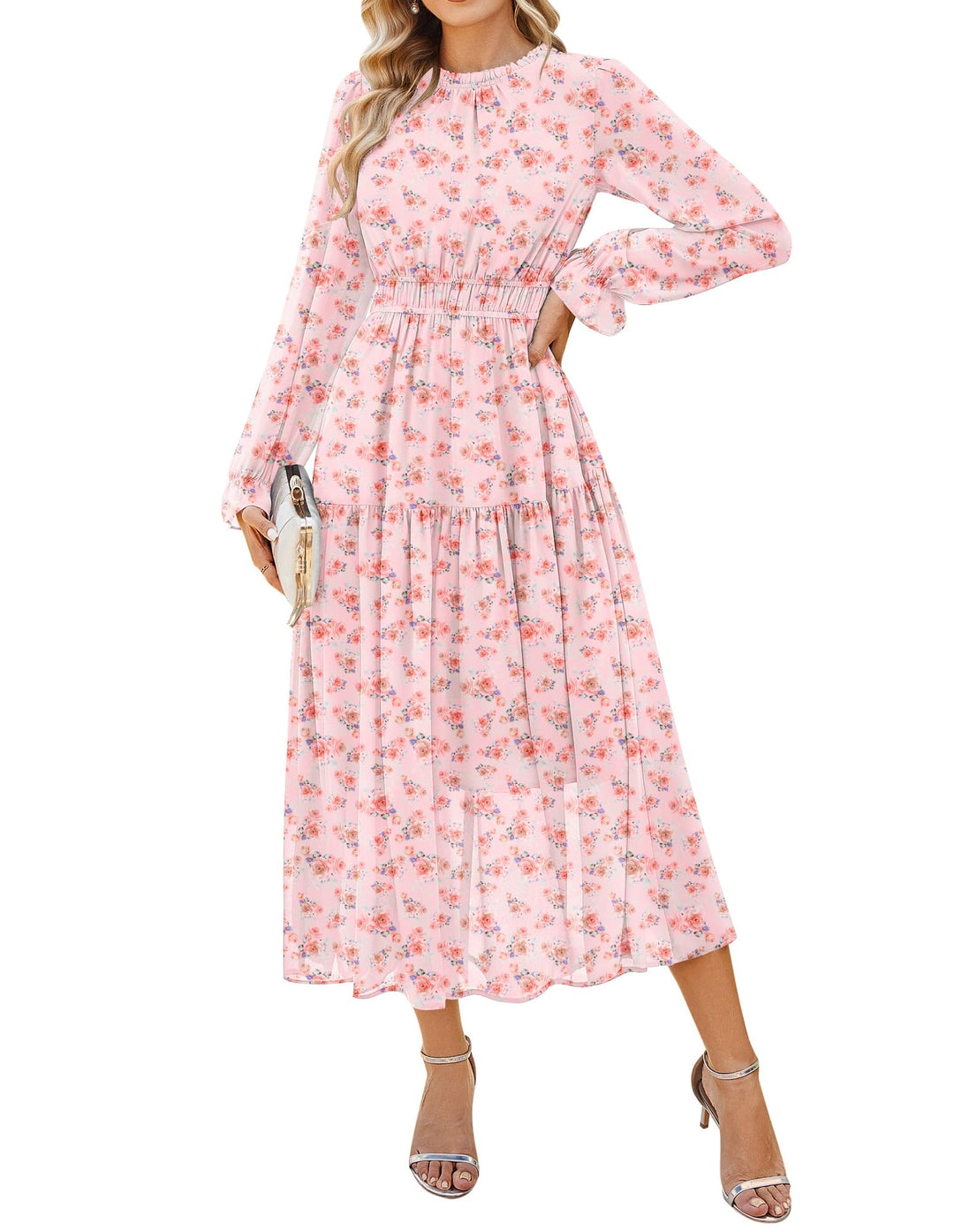 Briseis Damen Maxikleid – Floraler Chiffon, Lange Ärmel & Elegante A-Linie