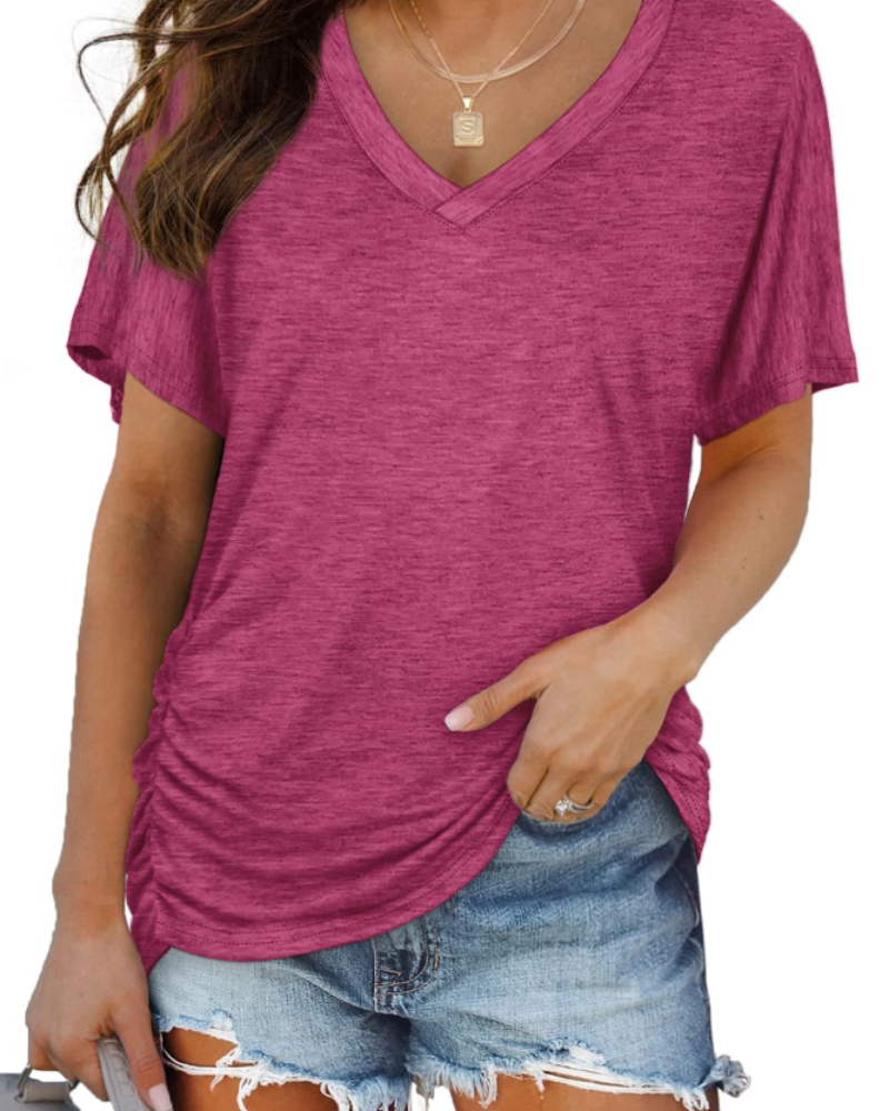 Venya Top Donna – Scollo a V, Maniche Dolman & T-Shirt Casual con Drappeggio Laterale