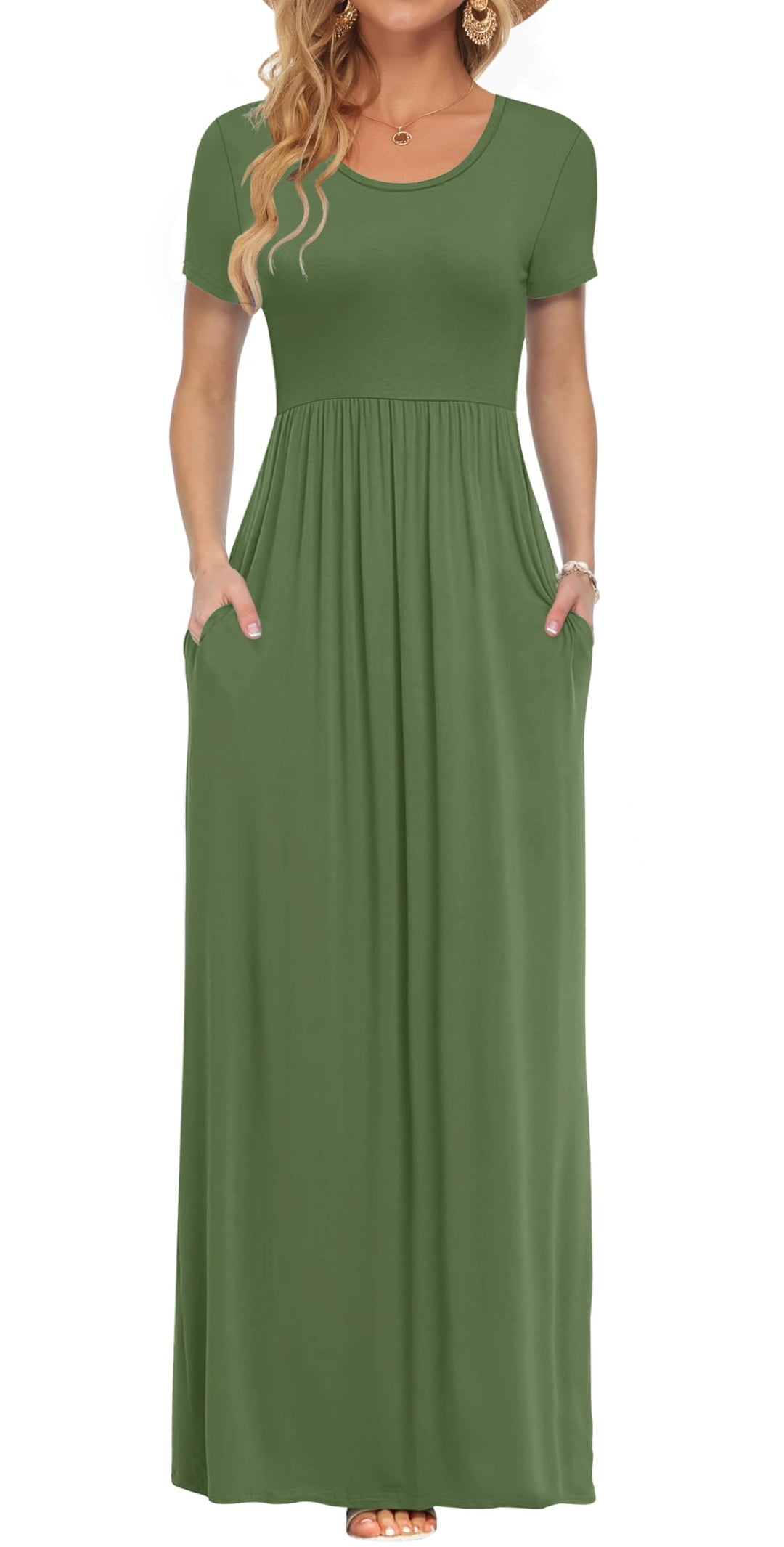 Andie Vestito Maxi Damska – Krótkie Rękawy, Luźny Krój i Letnie Kieszenie Casual