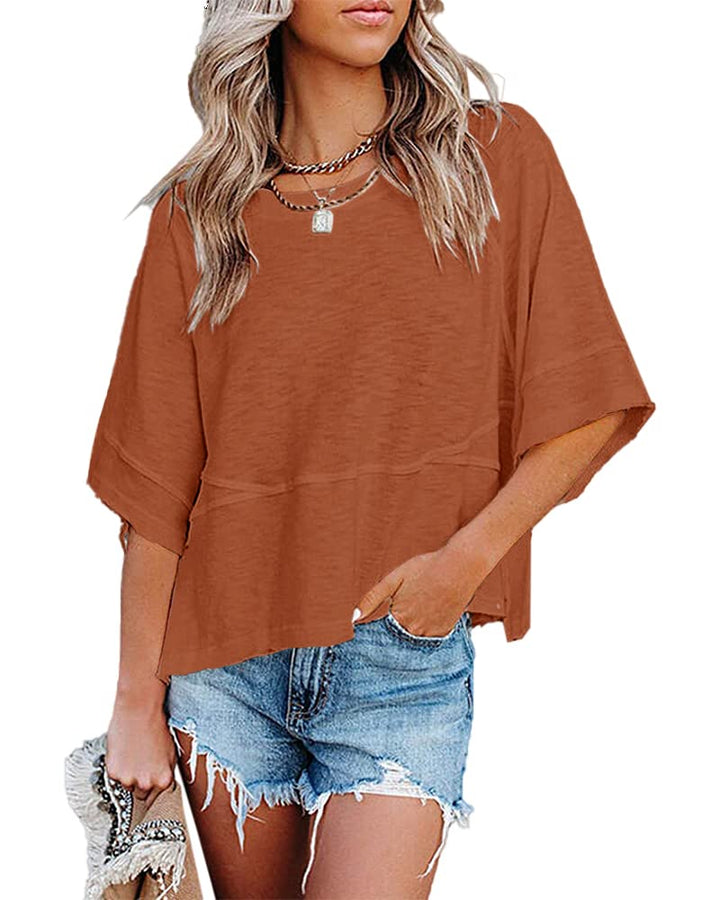 Quenny Top Donna – T-shirt oversize, rękawy nietoperz i casualowa bluzka z okrągłym dekoltem