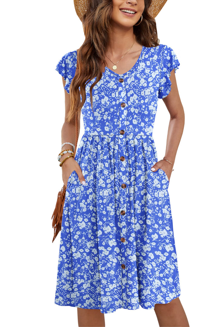 Tarianne Vestito Midi Donna – Scollo a V, Maniche Volant & Vita Elasticizzata con Tasche
