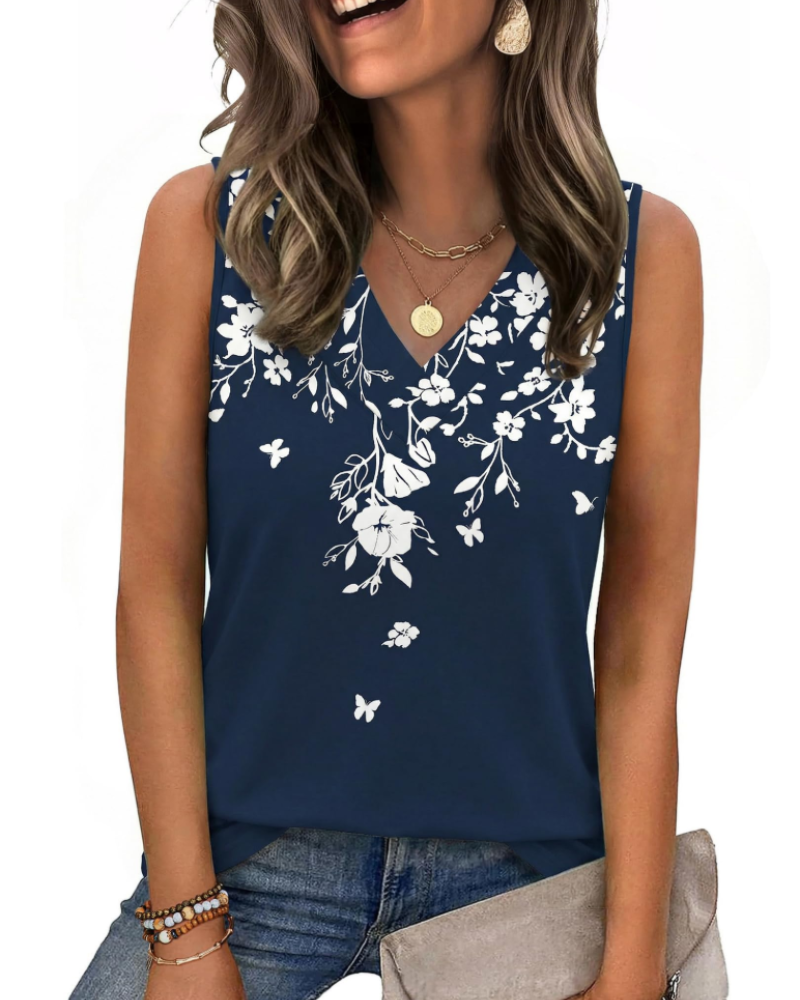 Trina Top Donna – Débardeur Col V, Coupe Ample & Blouse Casual Élégante d'Été