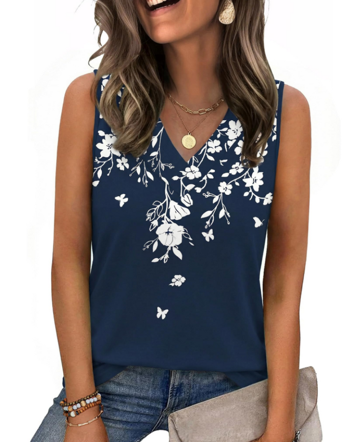 Trina Top Donna – Débardeur Col V, Coupe Ample & Blouse Casual Élégante d'Été