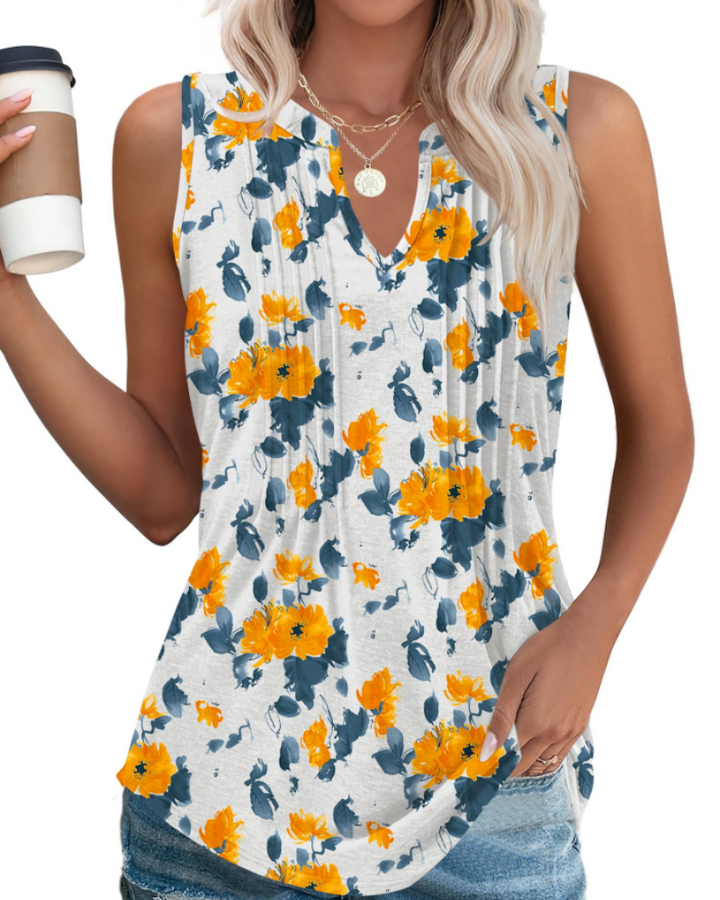 Willow Top Donna – V Λαιμόκοψη, Αμάνικο & Πλισέ Casual Μπλούζα