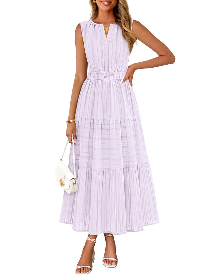Rochie maxi Camille pentru femei – bumbac jacquard, decolteu în V și croială A-line boho cu buzunare