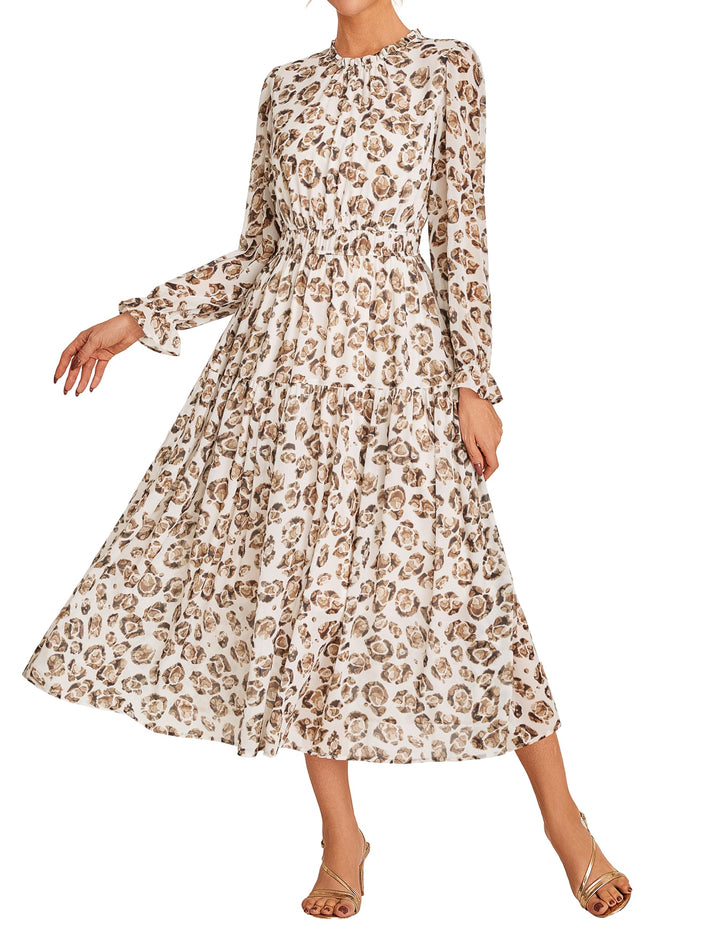 Briseis Damen Maxikleid – Floraler Chiffon, Lange Ärmel & Elegante A-Linie