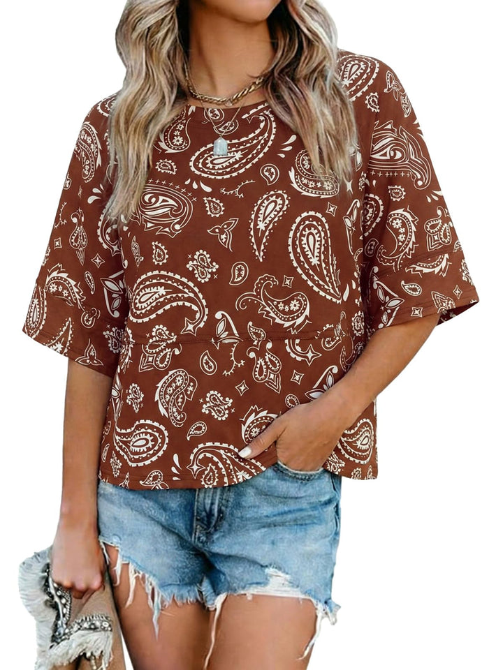 Quenny Top Donna – T-shirt oversize, rękawy nietoperz i casualowa bluzka z okrągłym dekoltem