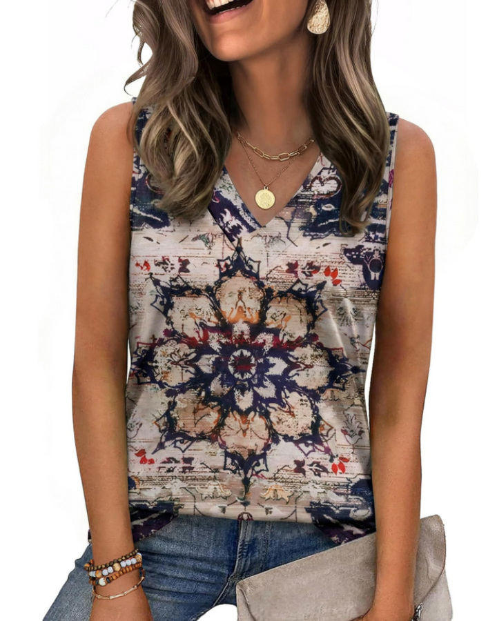 Trina Top Donna – Débardeur Col V, Coupe Ample & Blouse Casual Élégante d'Été