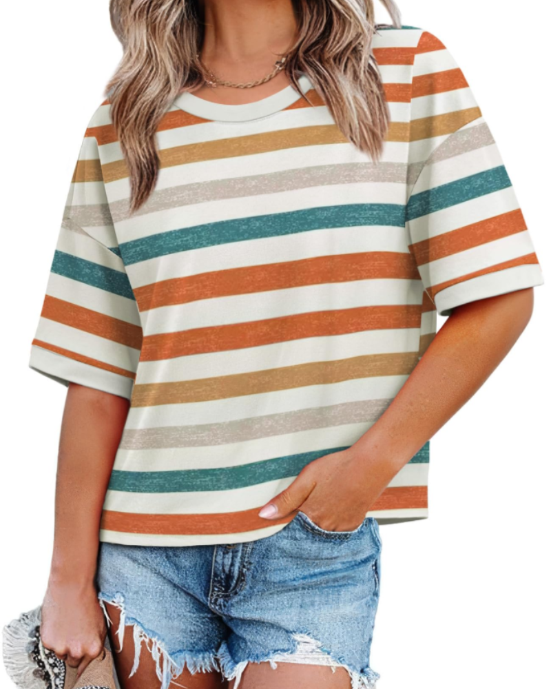 Ilara Damen-T-Shirt – Oversize Color Block, Rundhalsausschnitt & lässiger Loose Fit Top