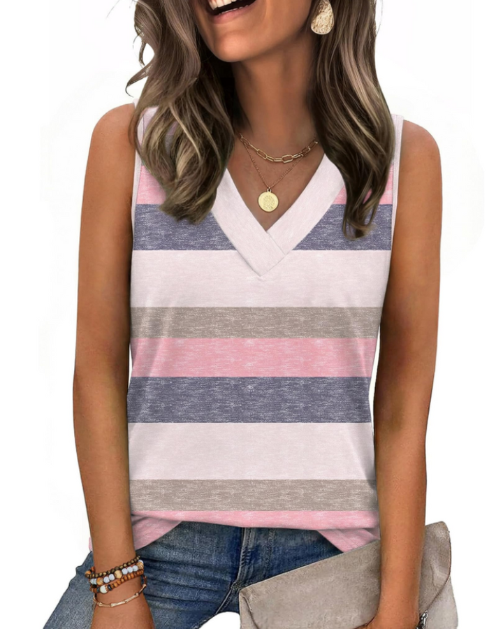 Trina Top Donna – Débardeur Col V, Coupe Ample & Blouse Casual Élégante d'Été