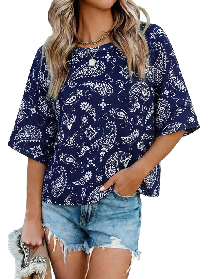 Quenny Top Donna – T-shirt oversize, rękawy nietoperz i casualowa bluzka z okrągłym dekoltem