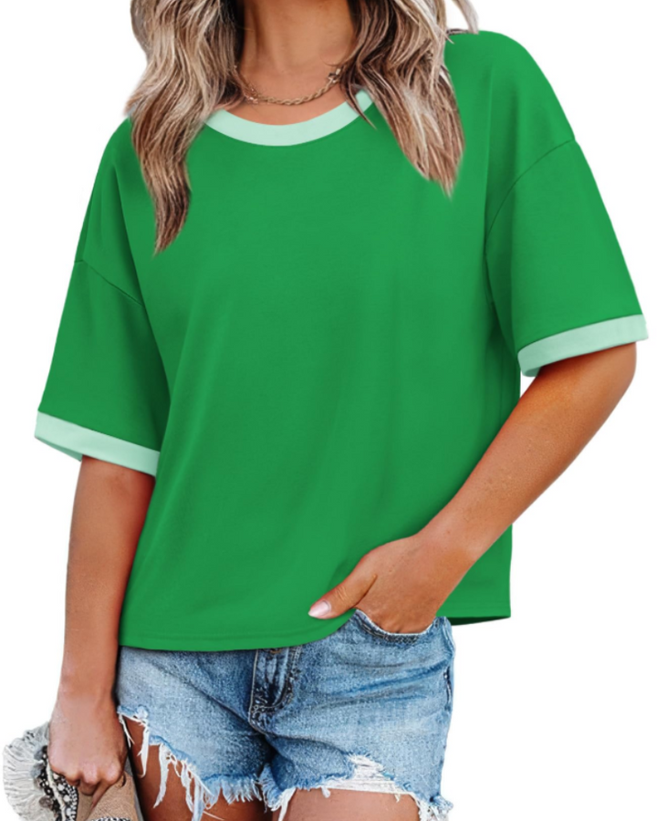 Ilara Damen-T-Shirt – Oversize Color Block, Rundhalsausschnitt & lässiger Loose Fit Top