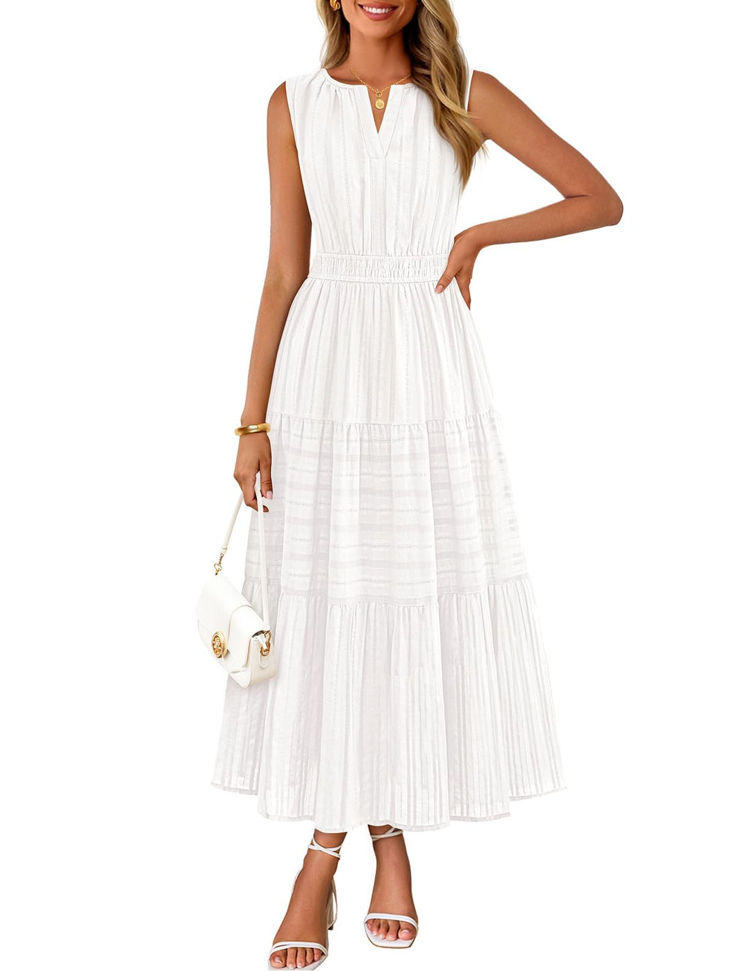 Rochie maxi Camille pentru femei – bumbac jacquard, decolteu în V și croială A-line boho cu buzunare