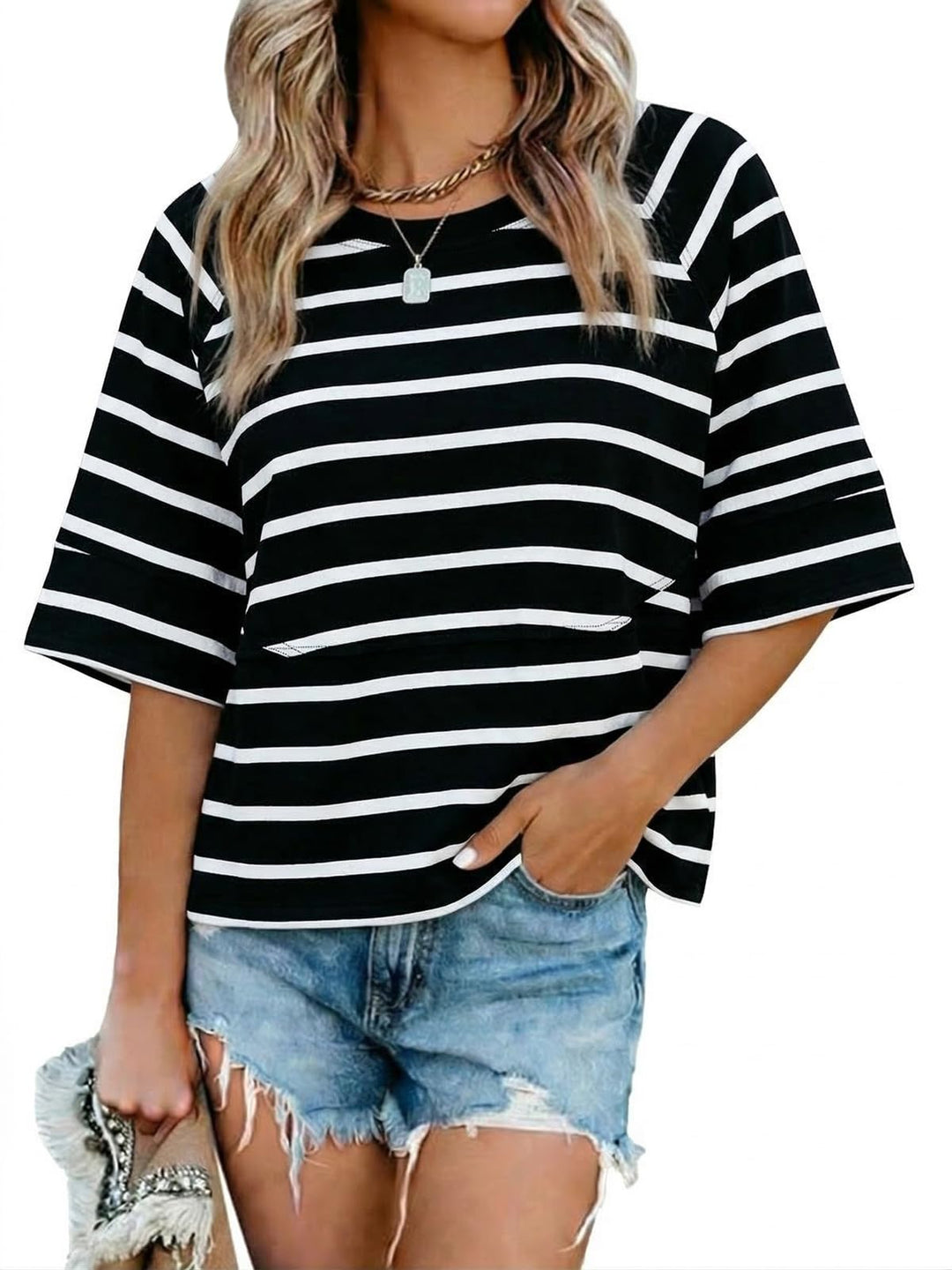 Quenny Top Donna – T-shirt oversize, rękawy nietoperz i casualowa bluzka z okrągłym dekoltem