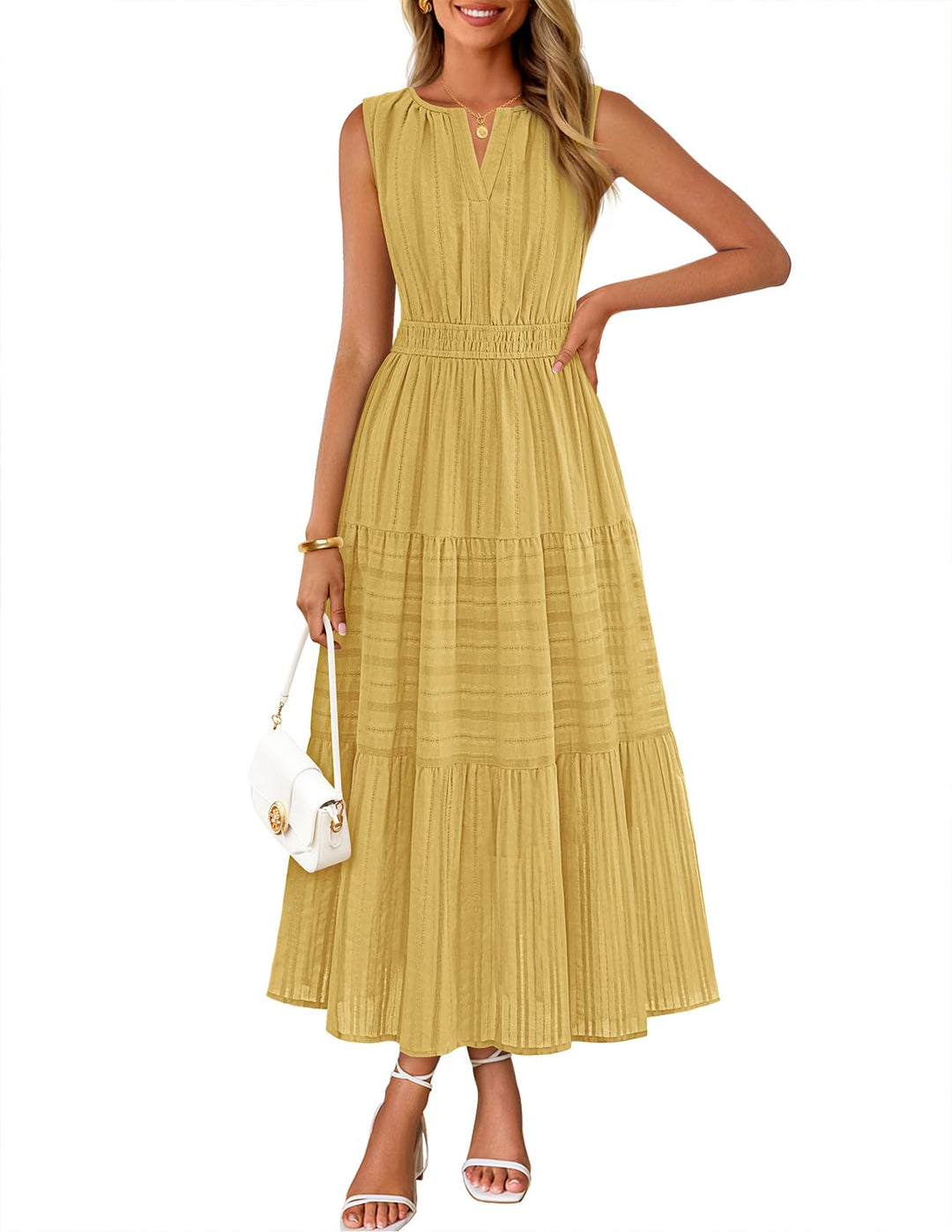 Rochie maxi Camille pentru femei – bumbac jacquard, decolteu în V și croială A-line boho cu buzunare