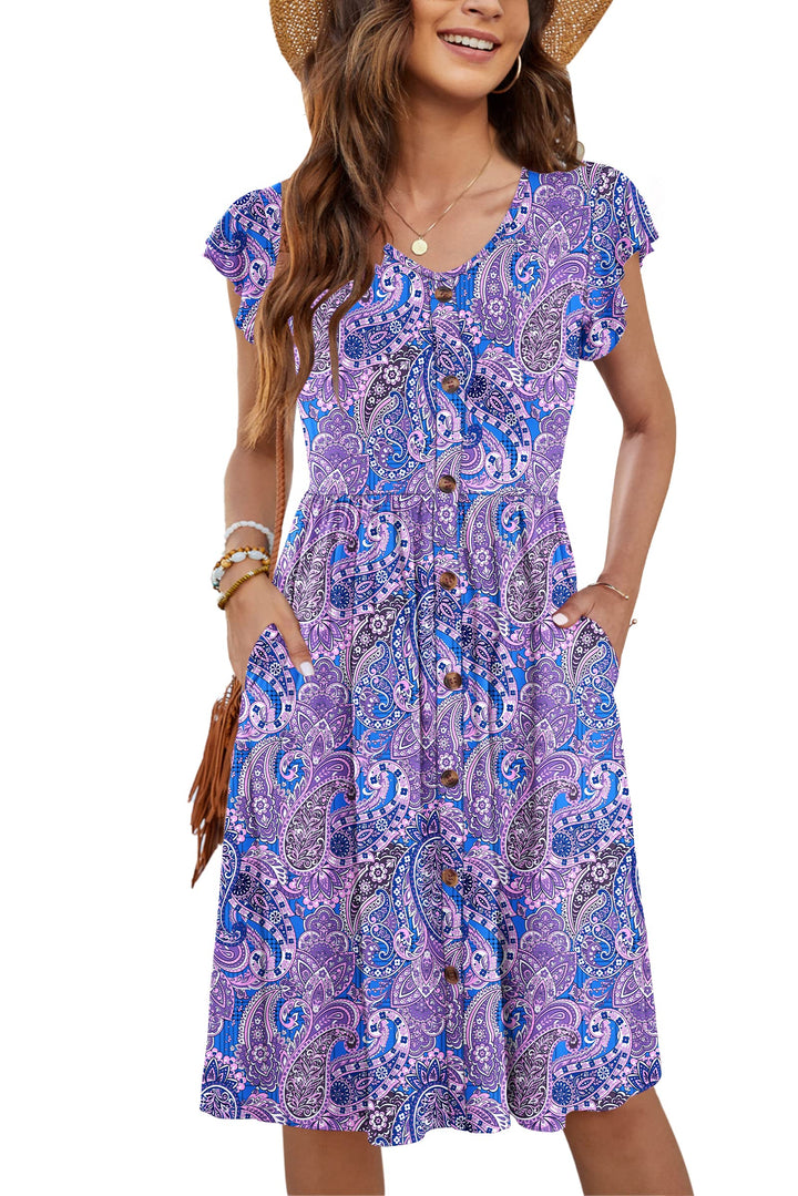 Tarianne Vestito Midi Donna – Scollo a V, Maniche Volant & Vita Elasticizzata con Tasche