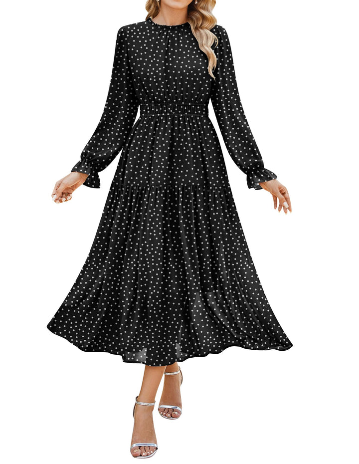 Briseis Damen Maxikleid – Floraler Chiffon, Lange Ärmel & Elegante A-Linie