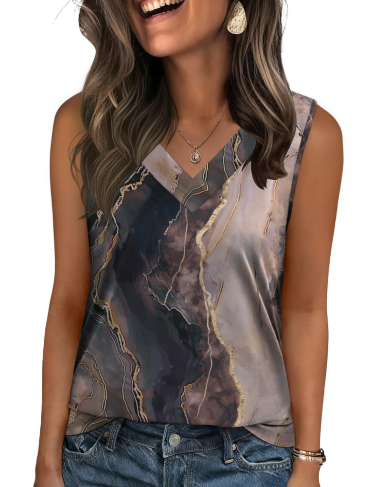 Trina Top Donna – Débardeur Col V, Coupe Ample & Blouse Casual Élégante d'Été