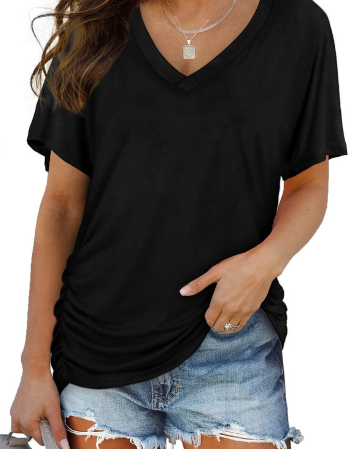 Venya Top Donna – Scollo a V, Maniche Dolman & T-Shirt Casual con Drappeggio Laterale