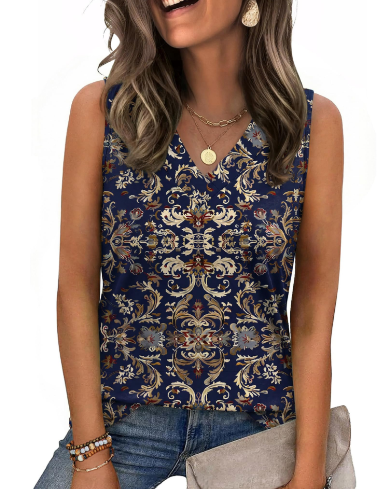 Trina Top Donna – Débardeur Col V, Coupe Ample & Blouse Casual Élégante d'Été