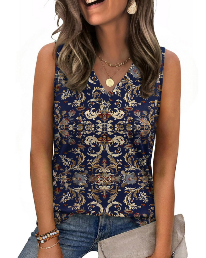 Trina Top Donna – Débardeur Col V, Coupe Ample & Blouse Casual Élégante d'Été