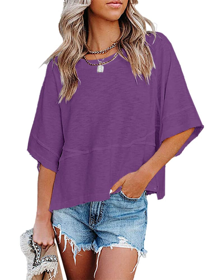 Quenny Top Donna – T-shirt oversize, rękawy nietoperz i casualowa bluzka z okrągłym dekoltem