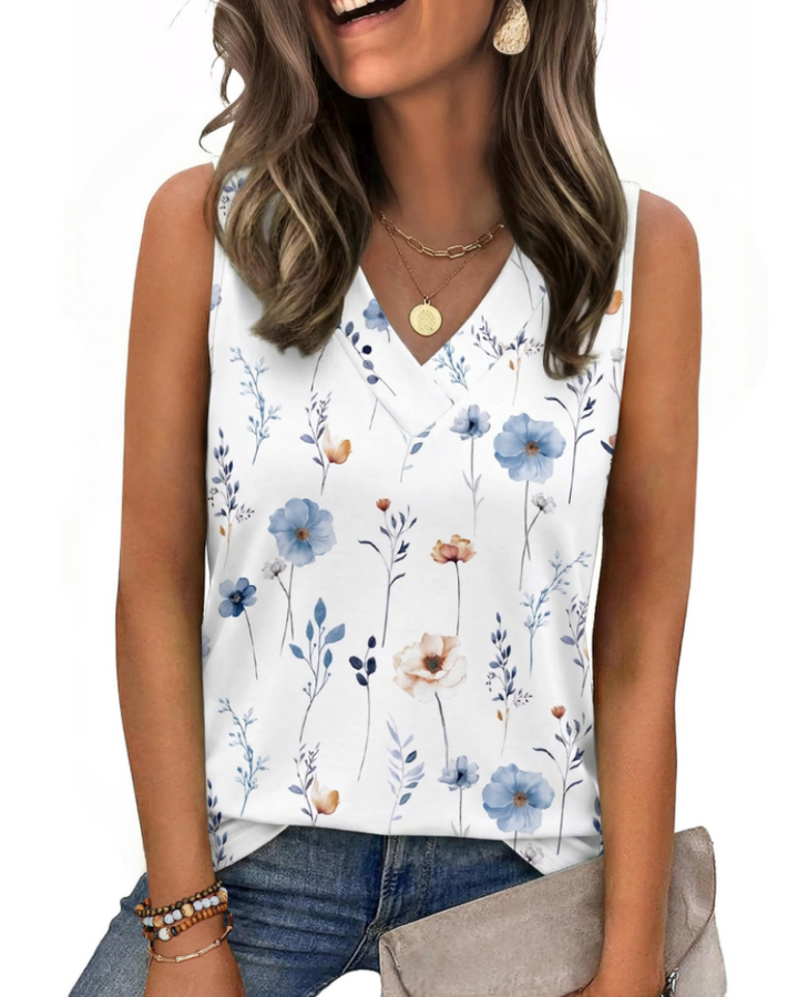 Trina Top Donna – Débardeur Col V, Coupe Ample & Blouse Casual Élégante d'Été