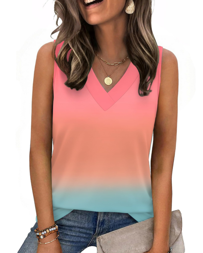 Trina Top Donna – Débardeur Col V, Coupe Ample & Blouse Casual Élégante d'Été