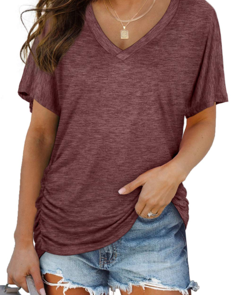 Venya Top Donna – Scollo a V, Maniche Dolman & T-Shirt Casual con Drappeggio Laterale