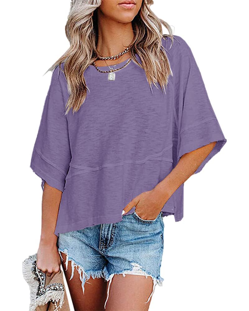 Quenny Top Donna – T-shirt oversize, rękawy nietoperz i casualowa bluzka z okrągłym dekoltem