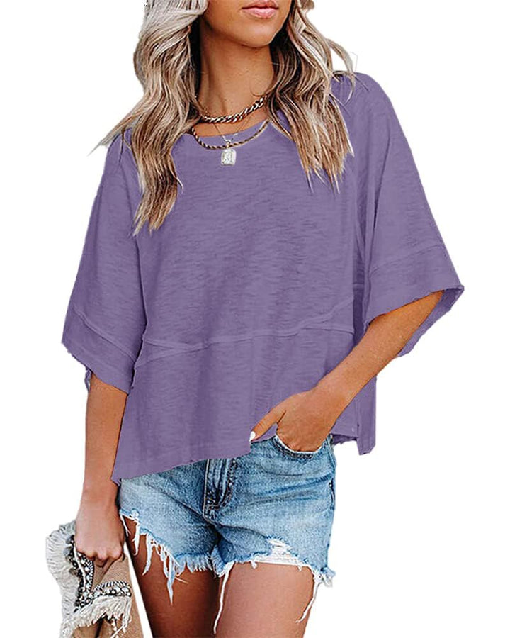 Quenny Top Donna – T-shirt oversize, rękawy nietoperz i casualowa bluzka z okrągłym dekoltem