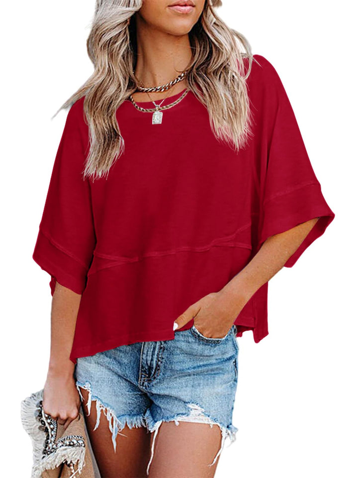 Quenny Top Donna – T-shirt oversize, rękawy nietoperz i casualowa bluzka z okrągłym dekoltem