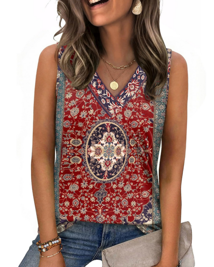 Trina Top Donna – Débardeur Col V, Coupe Ample & Blouse Casual Élégante d'Été