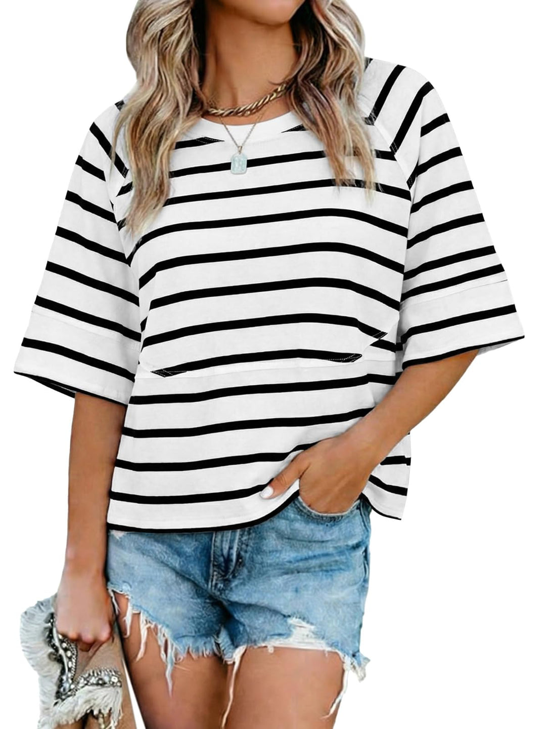 Quenny Top Donna – T-shirt oversize, rękawy nietoperz i casualowa bluzka z okrągłym dekoltem