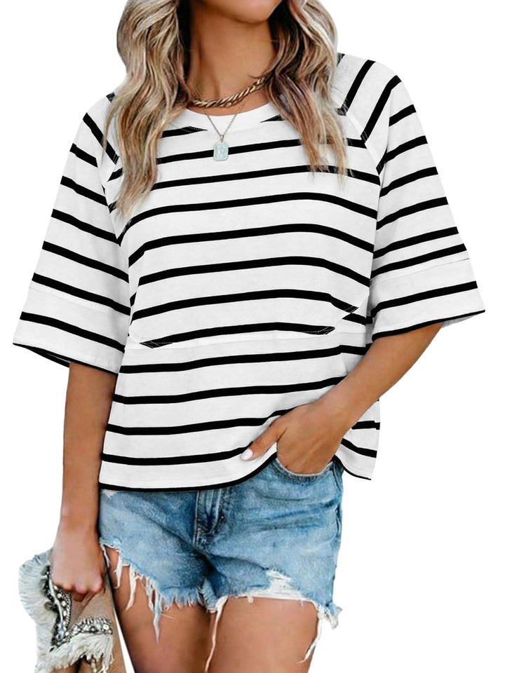 Quenny Top Donna – T-shirt oversize, rękawy nietoperz i casualowa bluzka z okrągłym dekoltem