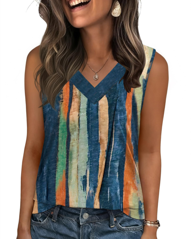 Trina Top Donna – Débardeur Col V, Coupe Ample & Blouse Casual Élégante d'Été