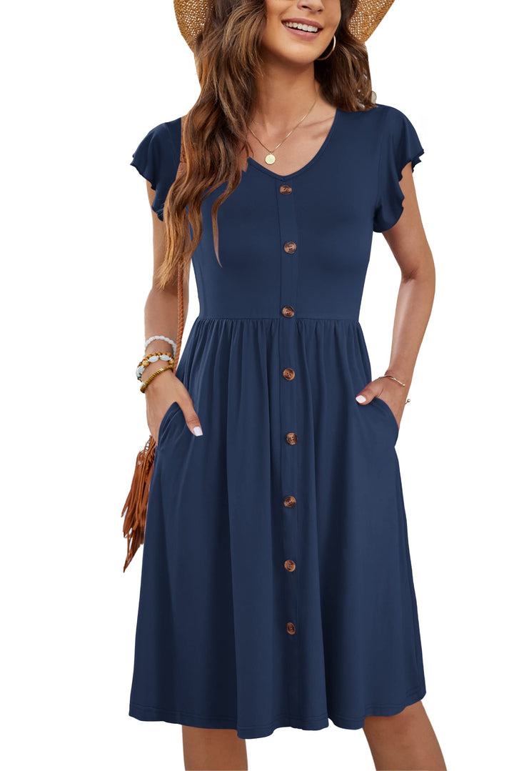 Tarianne Vestito Midi Donna – Scollo a V, Maniche Volant & Vita Elasticizzata con Tasche