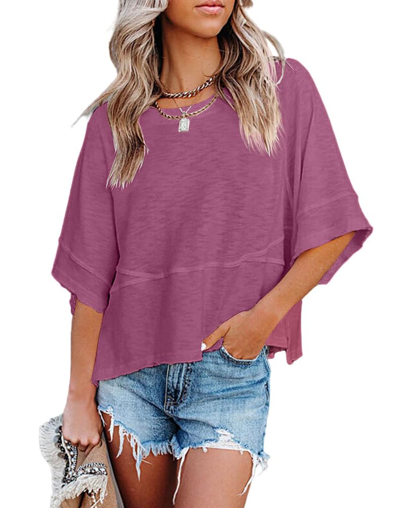 Quenny Top Donna – T-shirt oversize, rękawy nietoperz i casualowa bluzka z okrągłym dekoltem