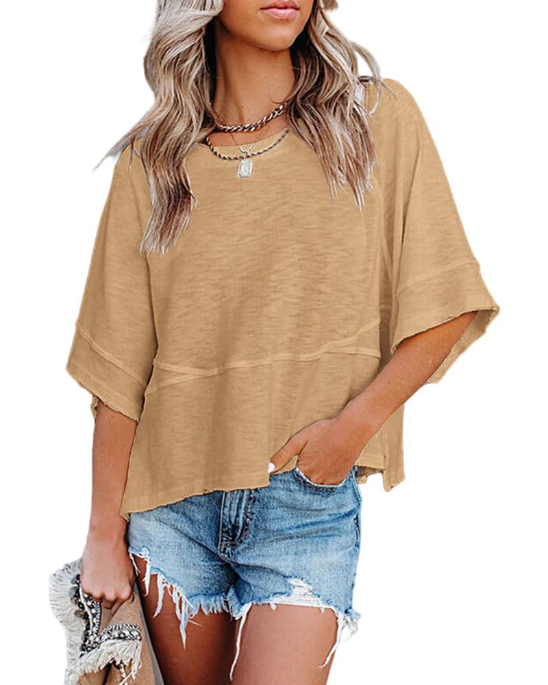 Quenny Top Donna – T-shirt oversize, rękawy nietoperz i casualowa bluzka z okrągłym dekoltem